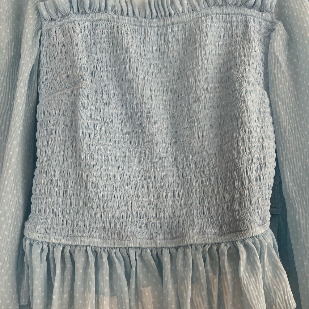 Light Blue Smocked Women's Blouse